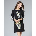 Boutique S Women's Casual/Daily Vintage Shift Dress,Embroidered Round Neck Above Knee Long Sleeve Polyester Fall