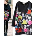 Women's Casual/Daily Plus Size Plus Size Dress,Print Above Knee Long Sleeve Black Spring / Fall / Winter Women's Casual/Daily Plus Size Plus Size Dress,Print Above Knee Long Sleeve Black Spring / Fall / Winter