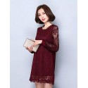 Casual/Daily / Plus Size Street chic Shift Dress,Solid Round Neck Above Knee Long Sleeve Red / White / Black Polyester Spring Mid Rise