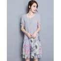 Women's Going out Street chic Plus Size / Chiffon Dress,Floral Round Neck Knee-length Short Sleeve Gray Summer
