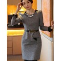 Women's OL Commuter Slim Waist Flod Tweed Plus Size Dress(with Strap)